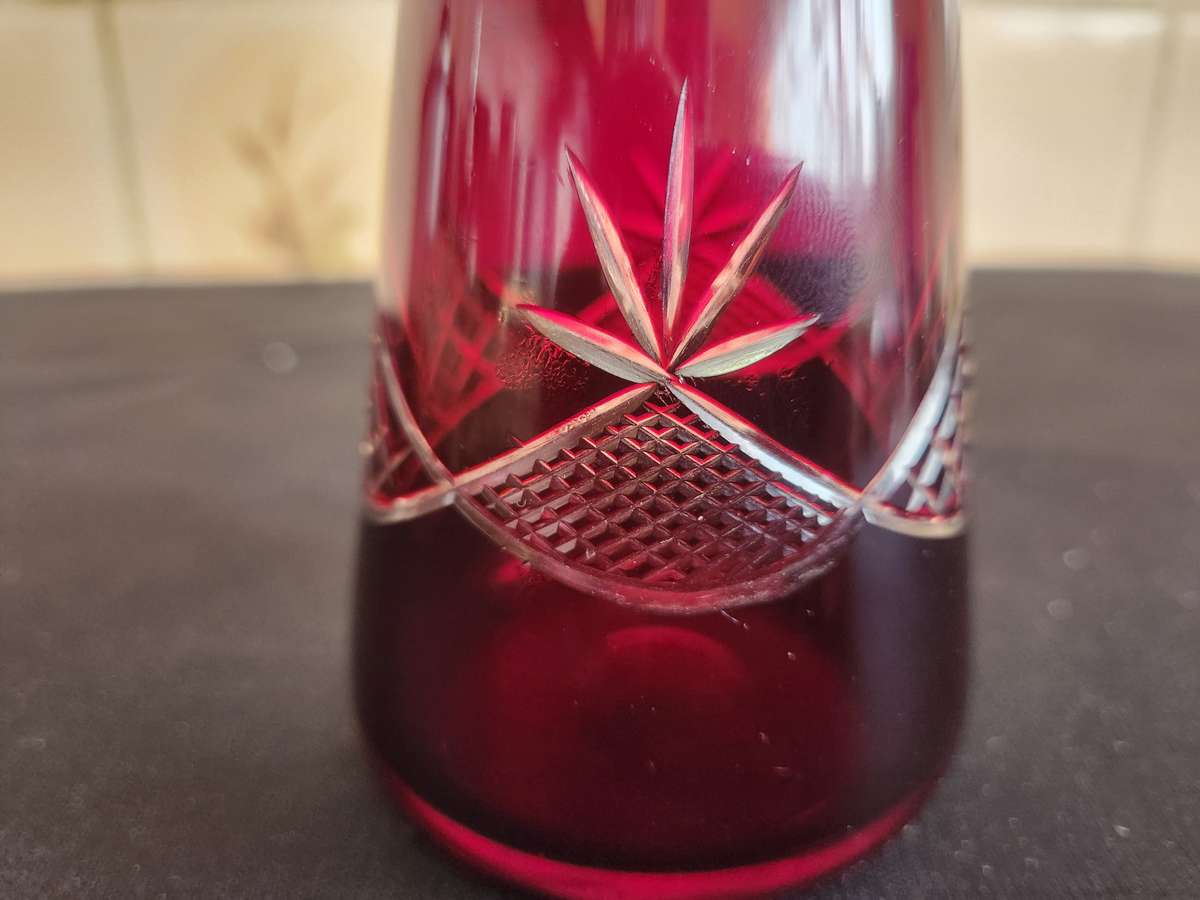 DARK AMETHYST BOHEMIAN CUT GLASS CRYSTAL DECANTER