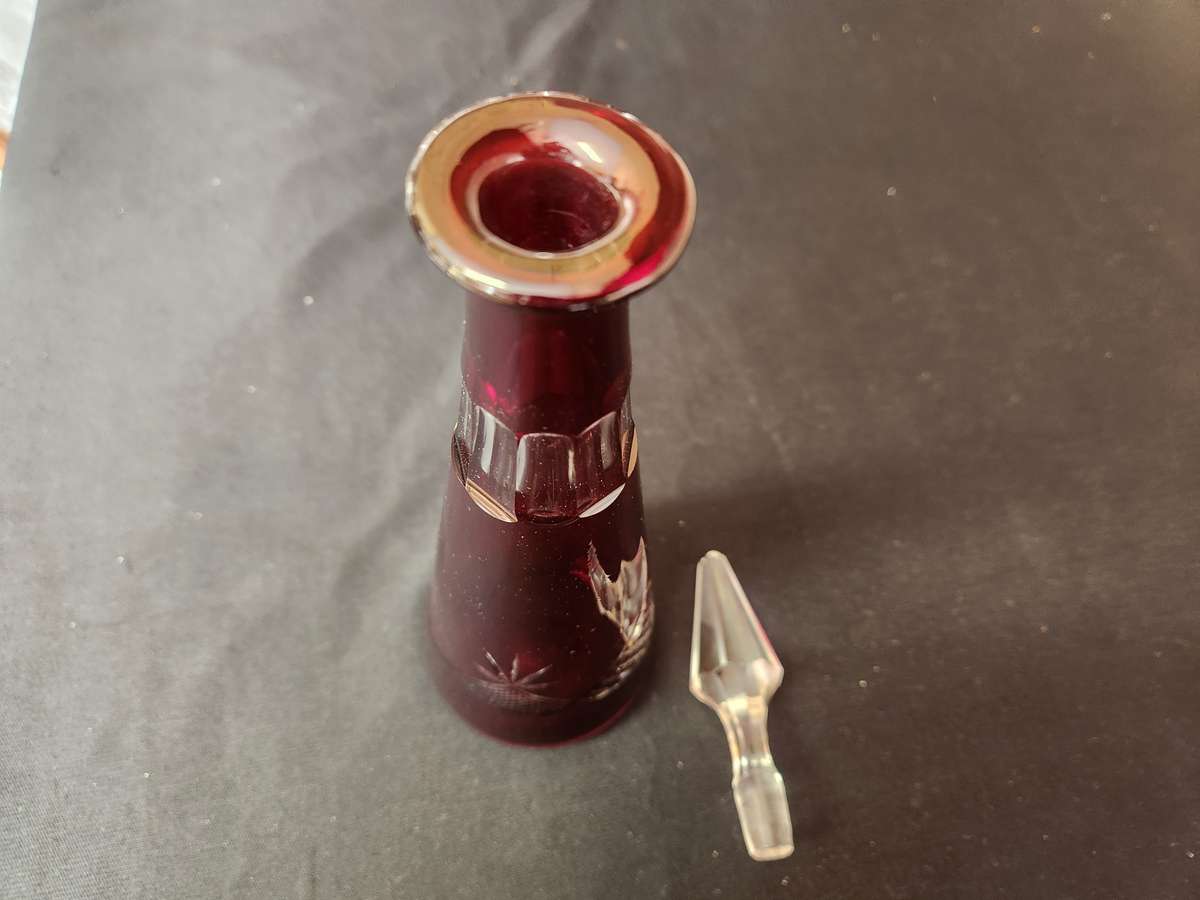 DARK AMETHYST BOHEMIAN CUT GLASS CRYSTAL DECANTER