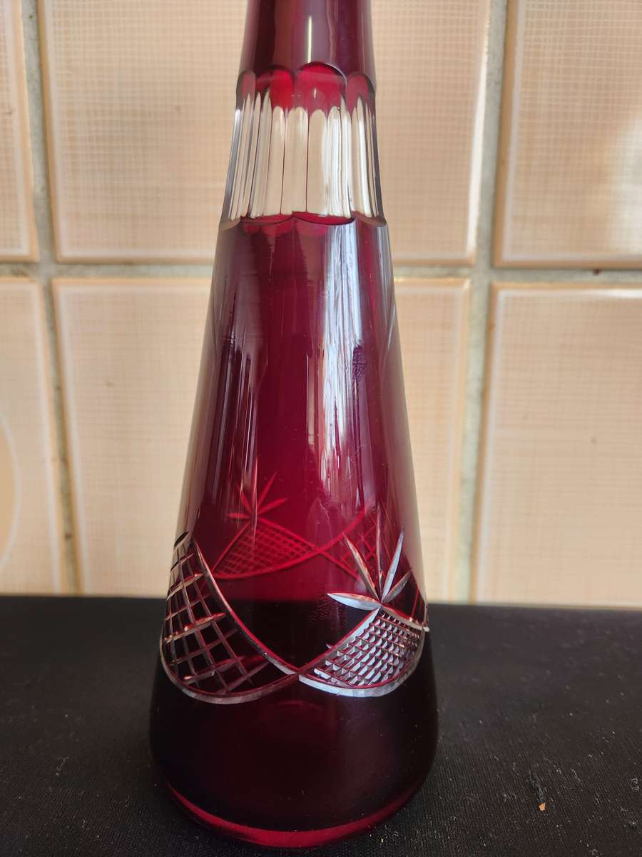 DARK AMETHYST BOHEMIAN CUT GLASS CRYSTAL DECANTER