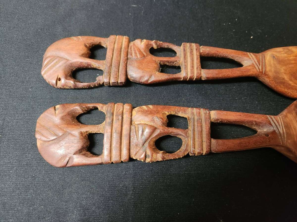 Ethnic African Wooden Salad Servers - 2 sets