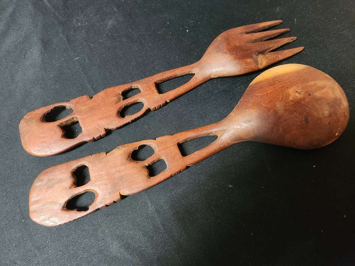 Ethnic African Wooden Salad Servers - 2 sets