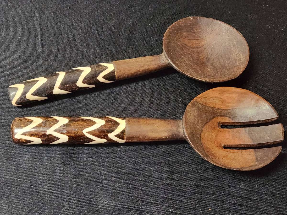 Ethnic African Wooden Salad Servers - 2 sets