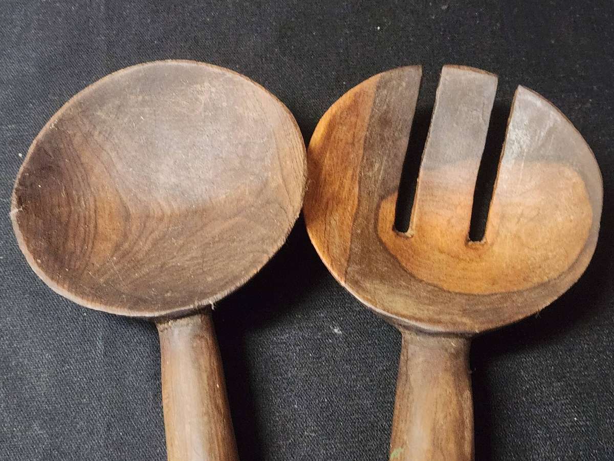Ethnic African Wooden Salad Servers - 2 sets