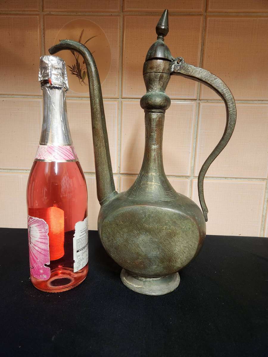 19th CENTURY ANTIQUE MIDDLE EASTERN QAJAR ERA COPPER EWER/PITCHER