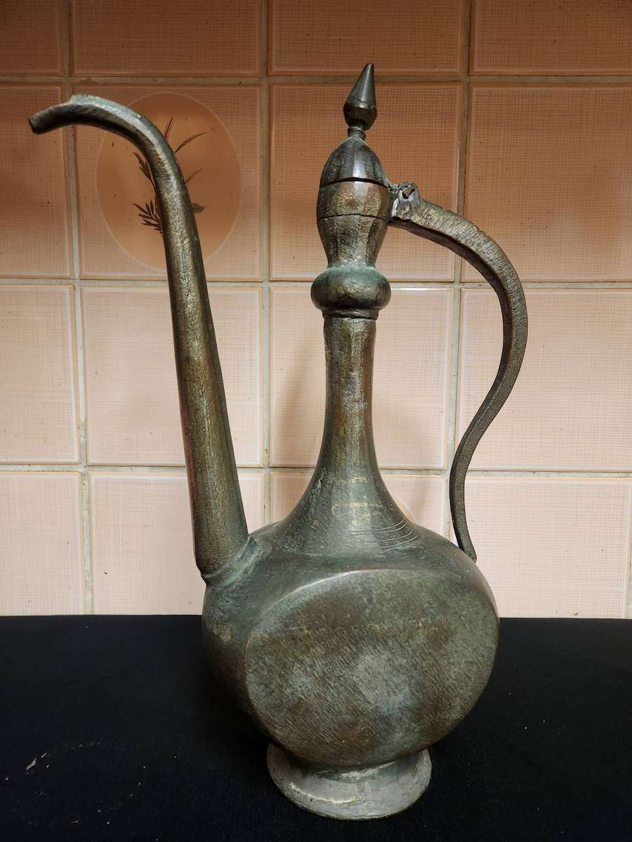 19th CENTURY ANTIQUE MIDDLE EASTERN QAJAR ERA COPPER EWER/PITCHER