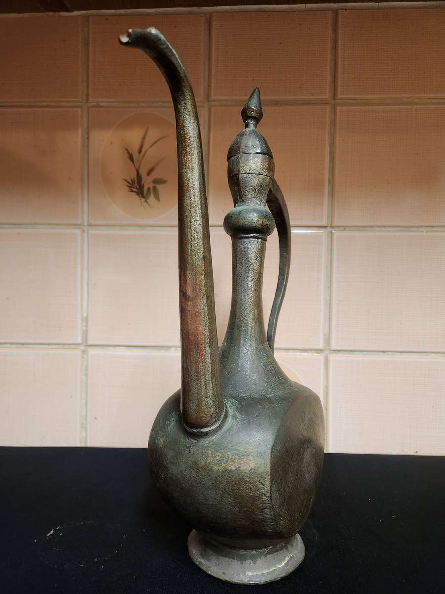 19th CENTURY ANTIQUE MIDDLE EASTERN QAJAR ERA COPPER EWER/PITCHER