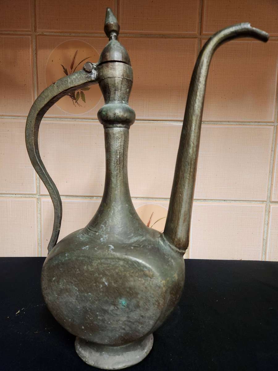 19th CENTURY ANTIQUE MIDDLE EASTERN QAJAR ERA COPPER EWER/PITCHER