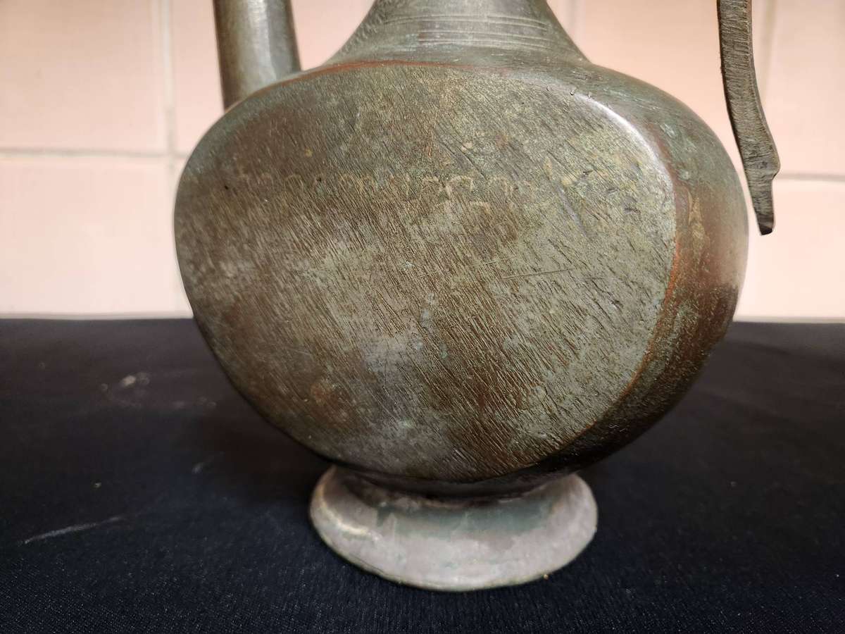 19th CENTURY ANTIQUE MIDDLE EASTERN QAJAR ERA COPPER EWER/PITCHER