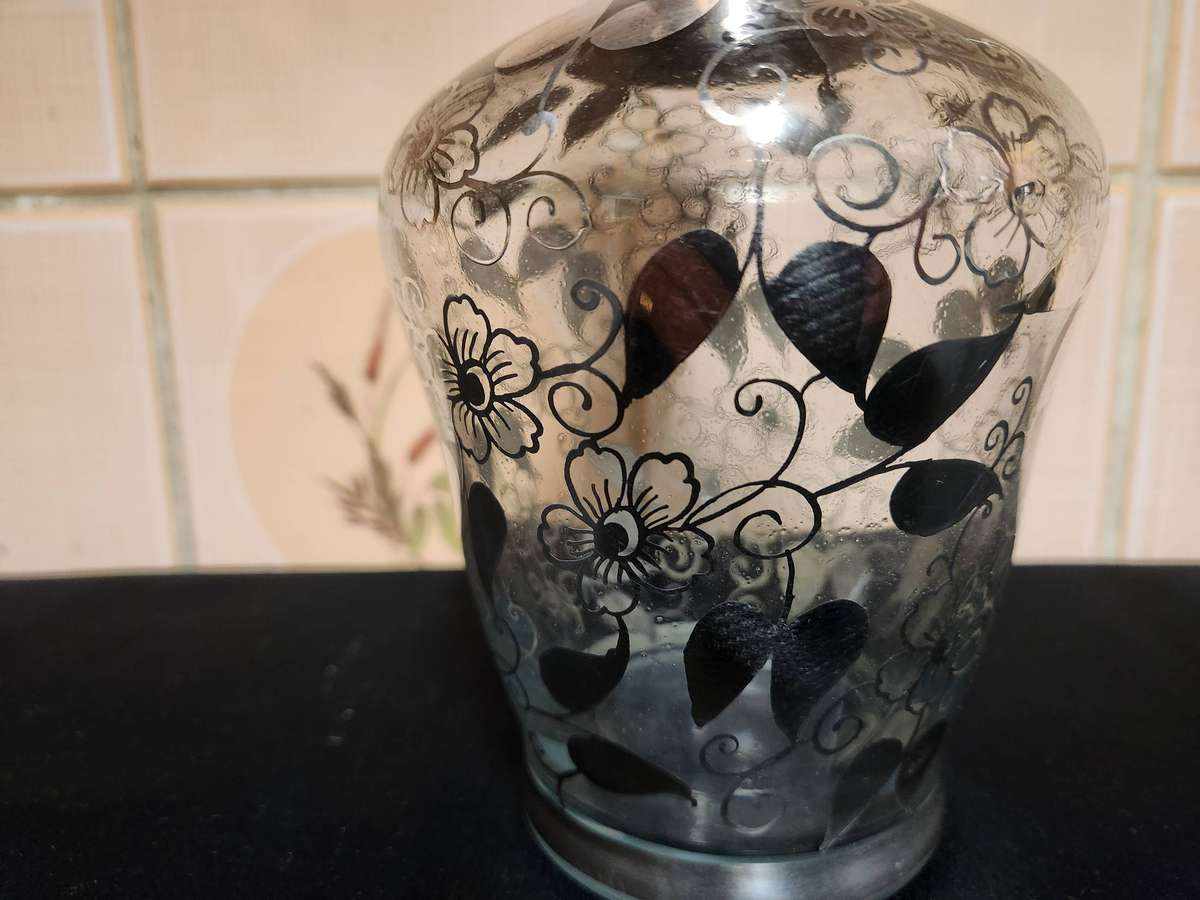 VINTAGE STERLING SILVER OVERLAY DECANTER AND TWO LIQUEUR GLASSES