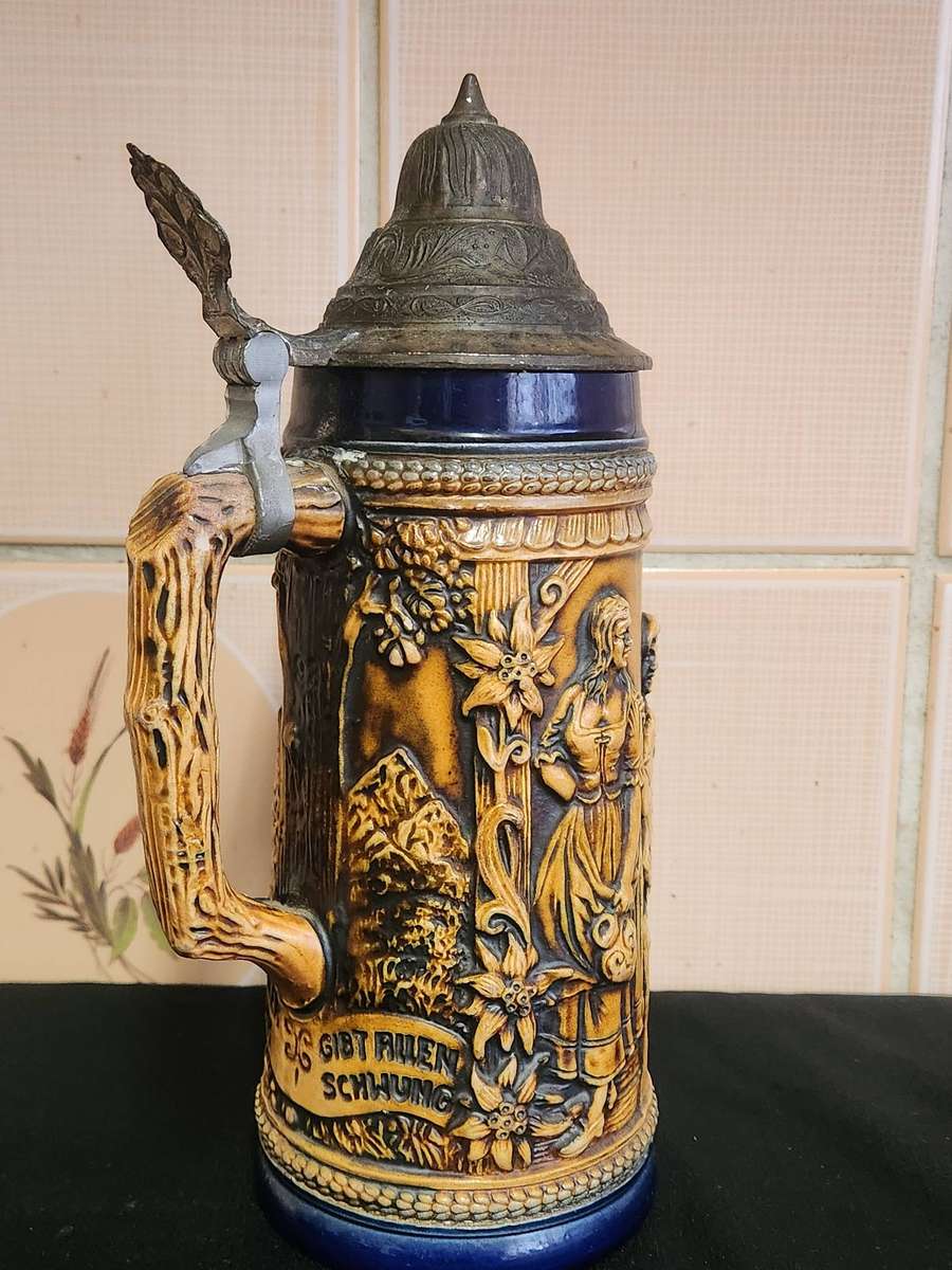Vintage German Beerstein with a Pewter Lid