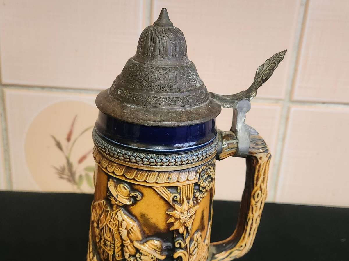 Vintage German Beerstein with a Pewter Lid