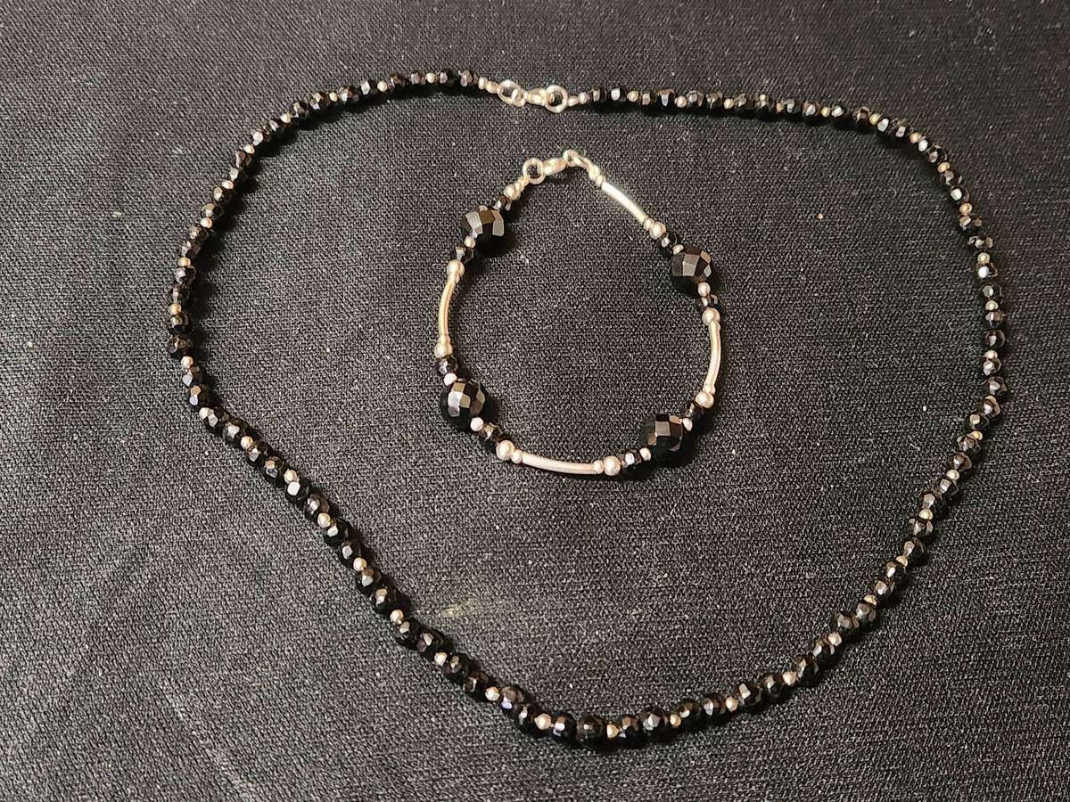 AWESOME SILVER AND BLACK ONYX NECKLACE AND BRACELET SET