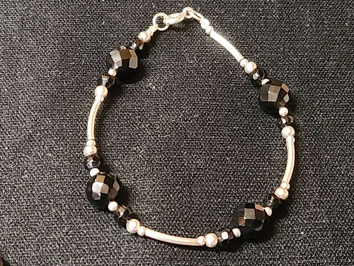 AWESOME SILVER AND BLACK ONYX NECKLACE AND BRACELET SET