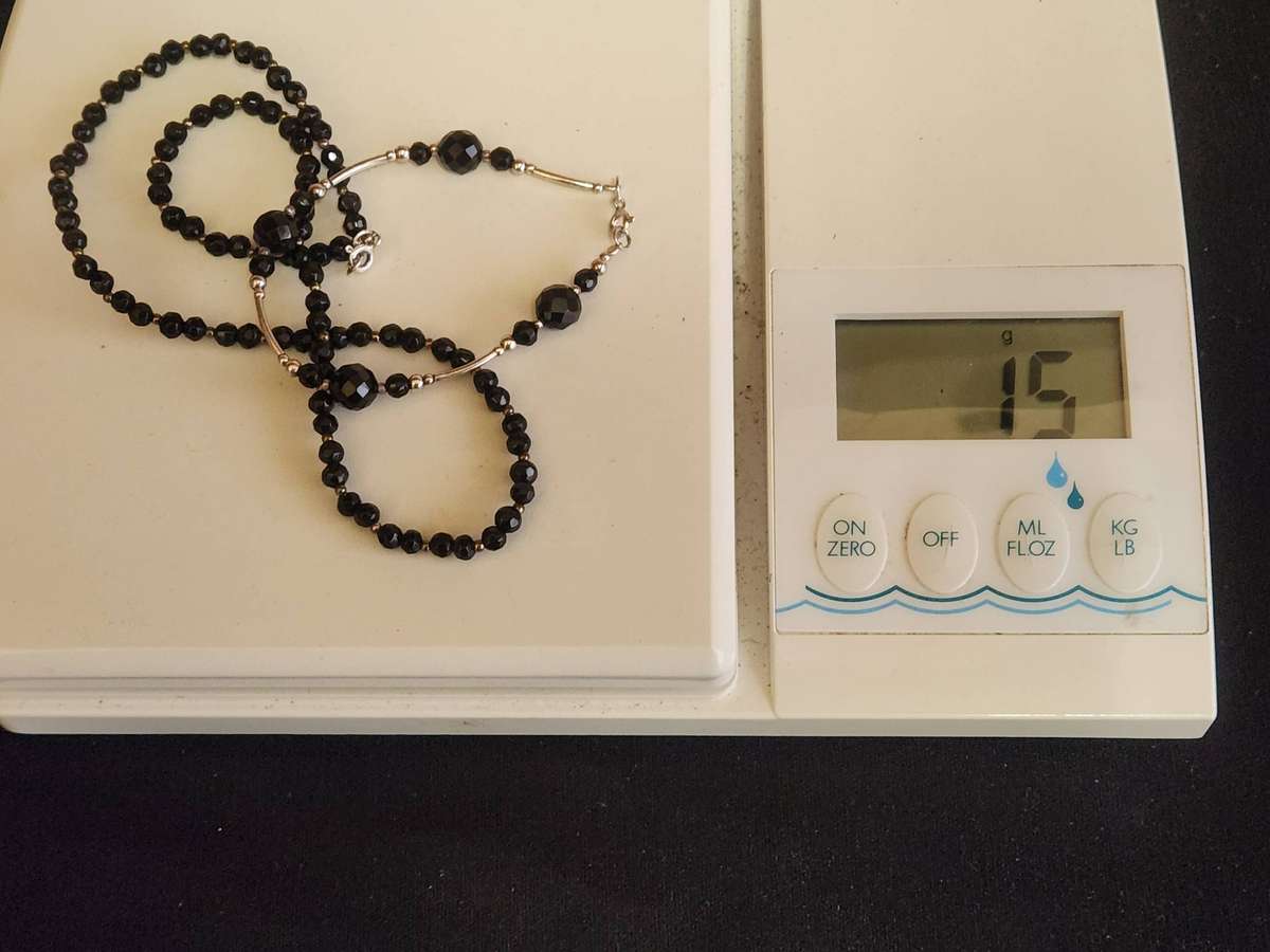 AWESOME SILVER AND BLACK ONYX NECKLACE AND BRACELET SET