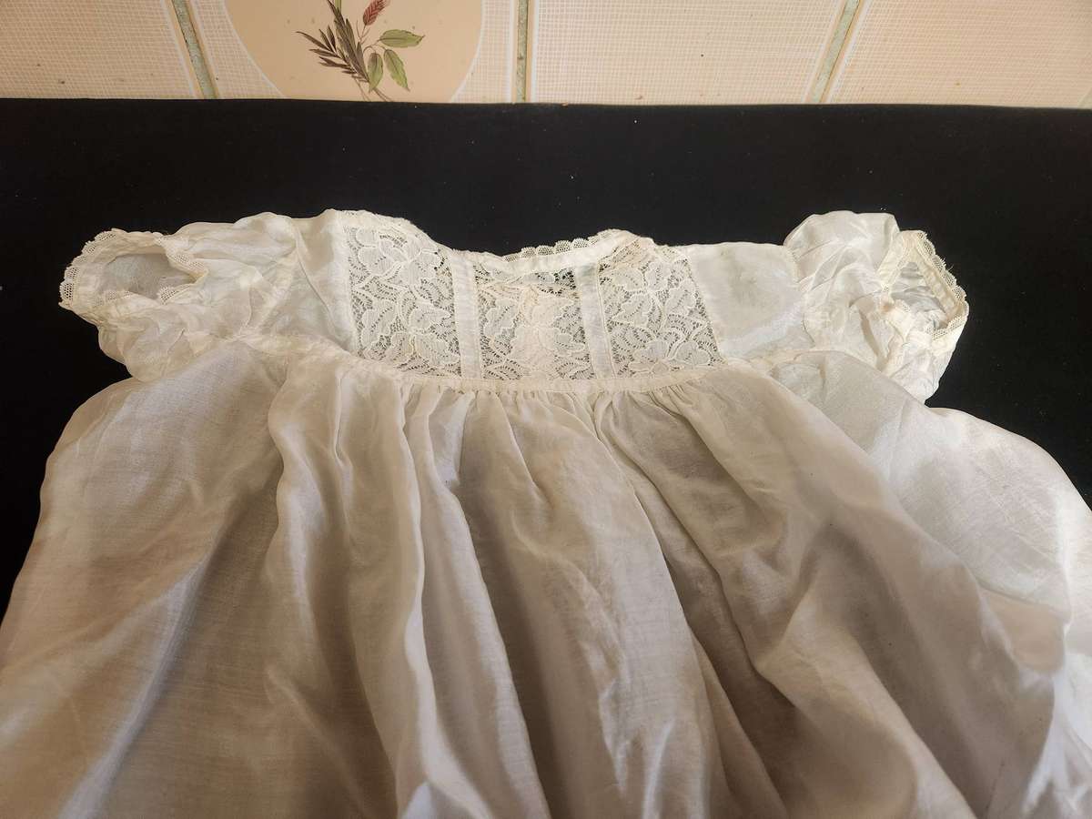 Vintage Lace and Silk Christening Gown, Under-Garment and Bonnet