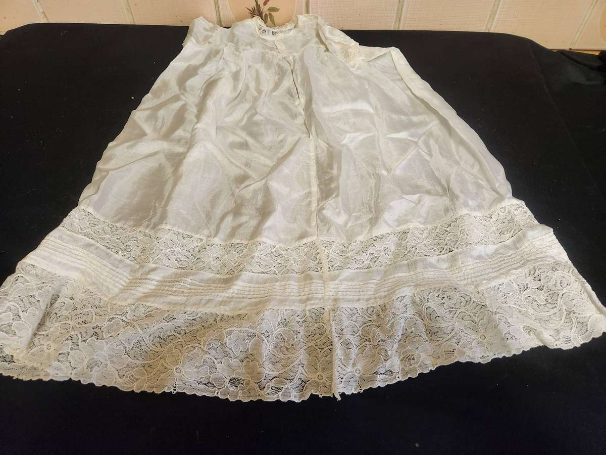 Vintage Lace and Silk Christening Gown, Under-Garment and Bonnet
