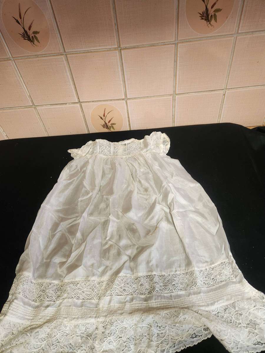 Vintage Lace and Silk Christening Gown, Under-Garment and Bonnet