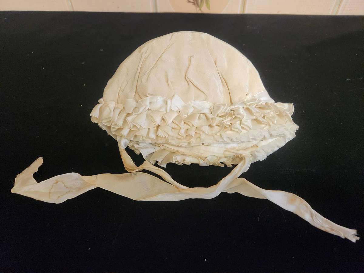 Vintage Lace and Silk Christening Gown, Under-Garment and Bonnet