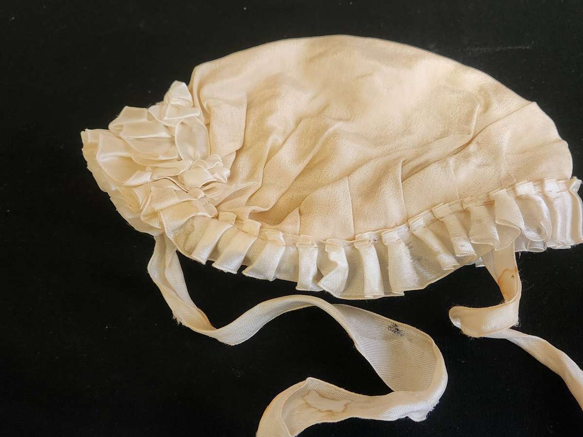 Vintage Lace and Silk Christening Gown, Under-Garment and Bonnet