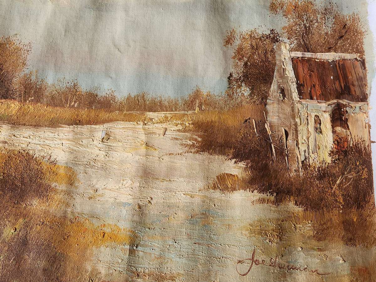 BEAUTIFUL UNFRAMED LANDSCAPE PAINTING, SIGNED BY THE ARTIST JOE SHERMAN