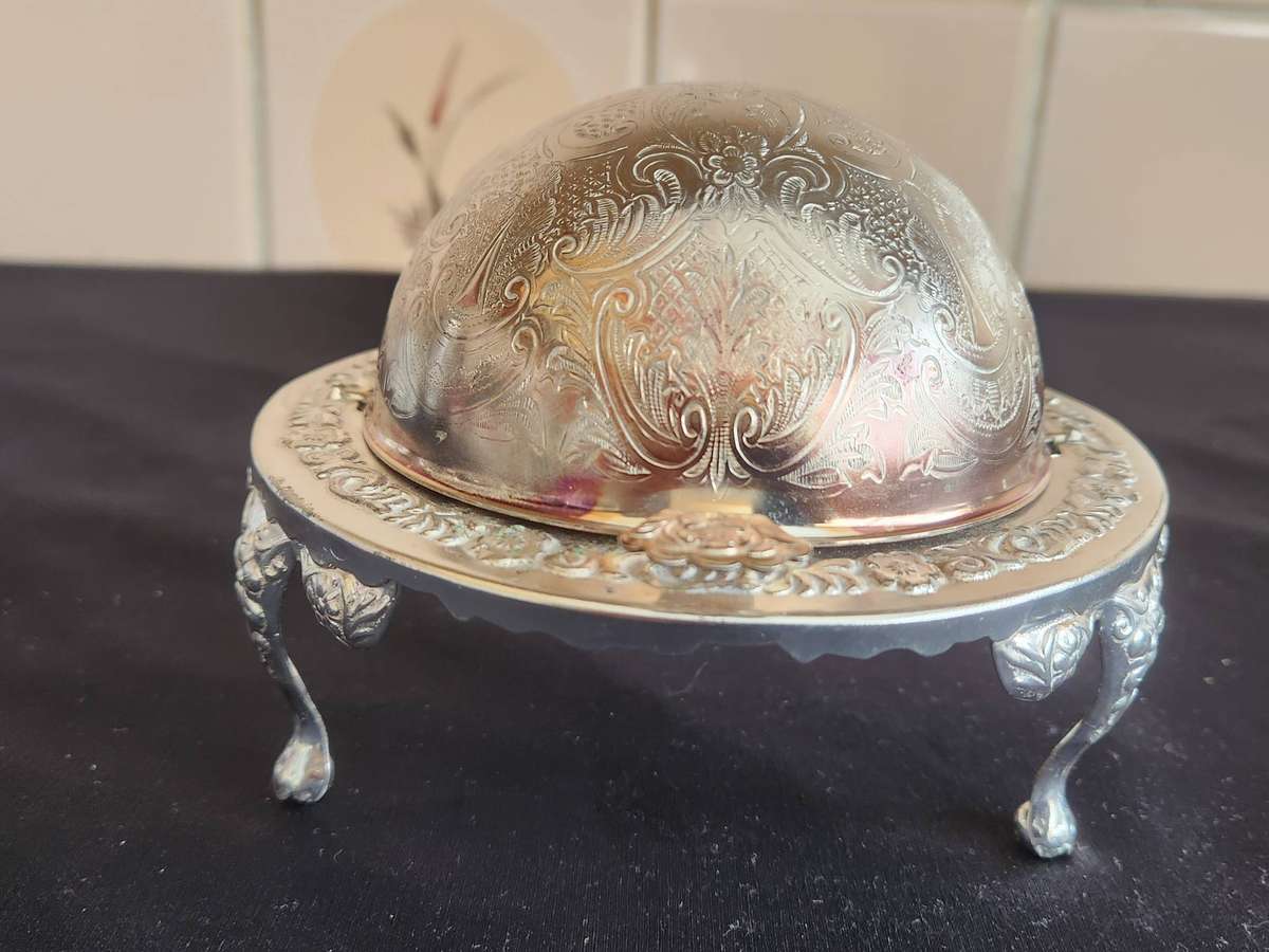 BEAUTIFUL CHROMIUM PLATED FOOTED CAVIAR DISH