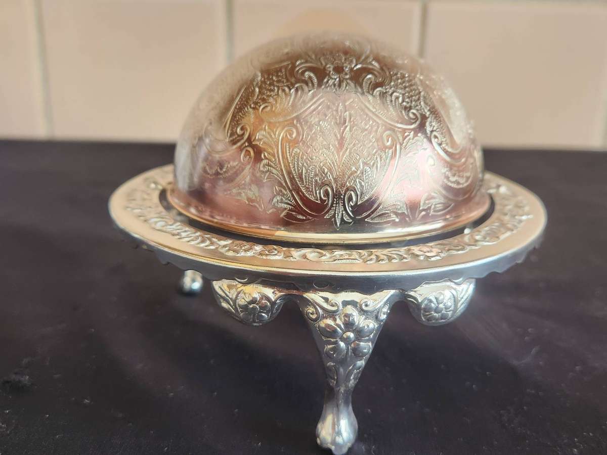 BEAUTIFUL CHROMIUM PLATED FOOTED CAVIAR DISH