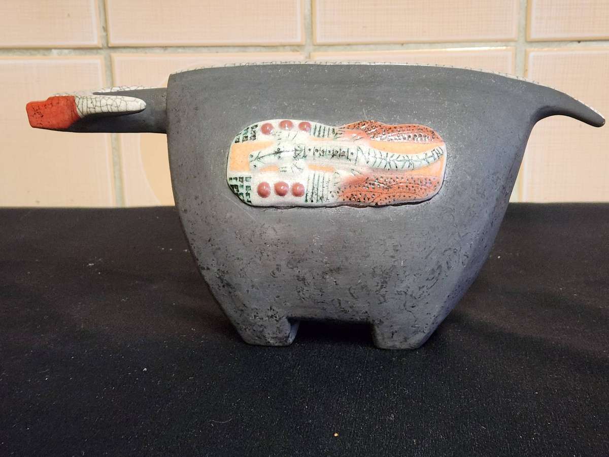 Unique Raku Fired Bull Figurine by Porcupine Ceramics