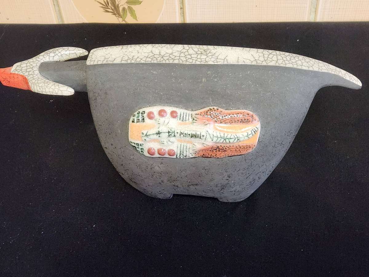 Unique Raku Fired Bull Figurine by Porcupine Ceramics