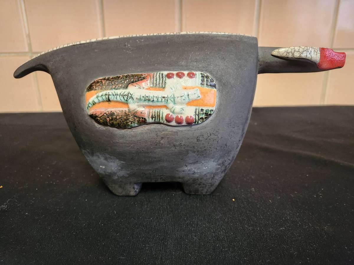 Unique Raku Fired Bull Figurine by Porcupine Ceramics
