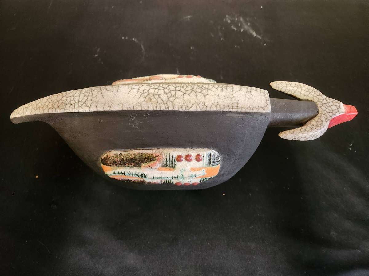 Unique Raku Fired Bull Figurine by Porcupine Ceramics