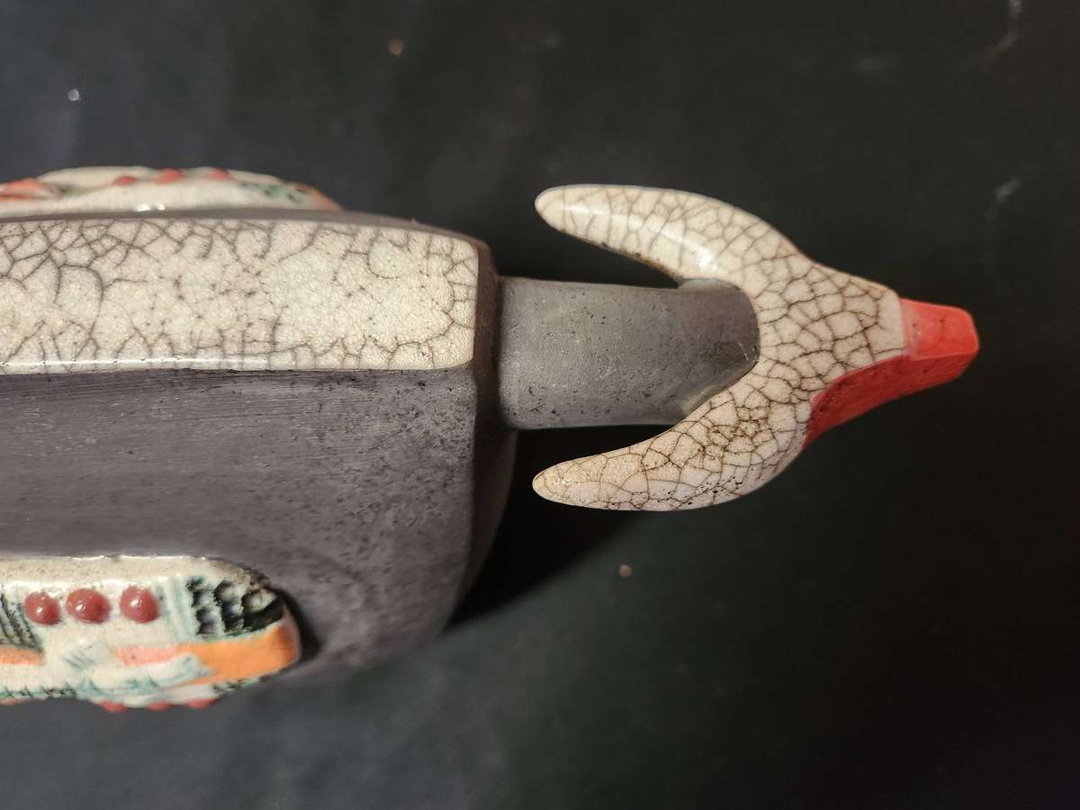 Unique Raku Fired Bull Figurine by Porcupine Ceramics