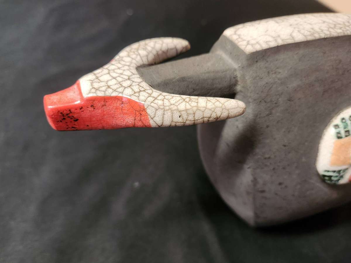 Unique Raku Fired Bull Figurine by Porcupine Ceramics