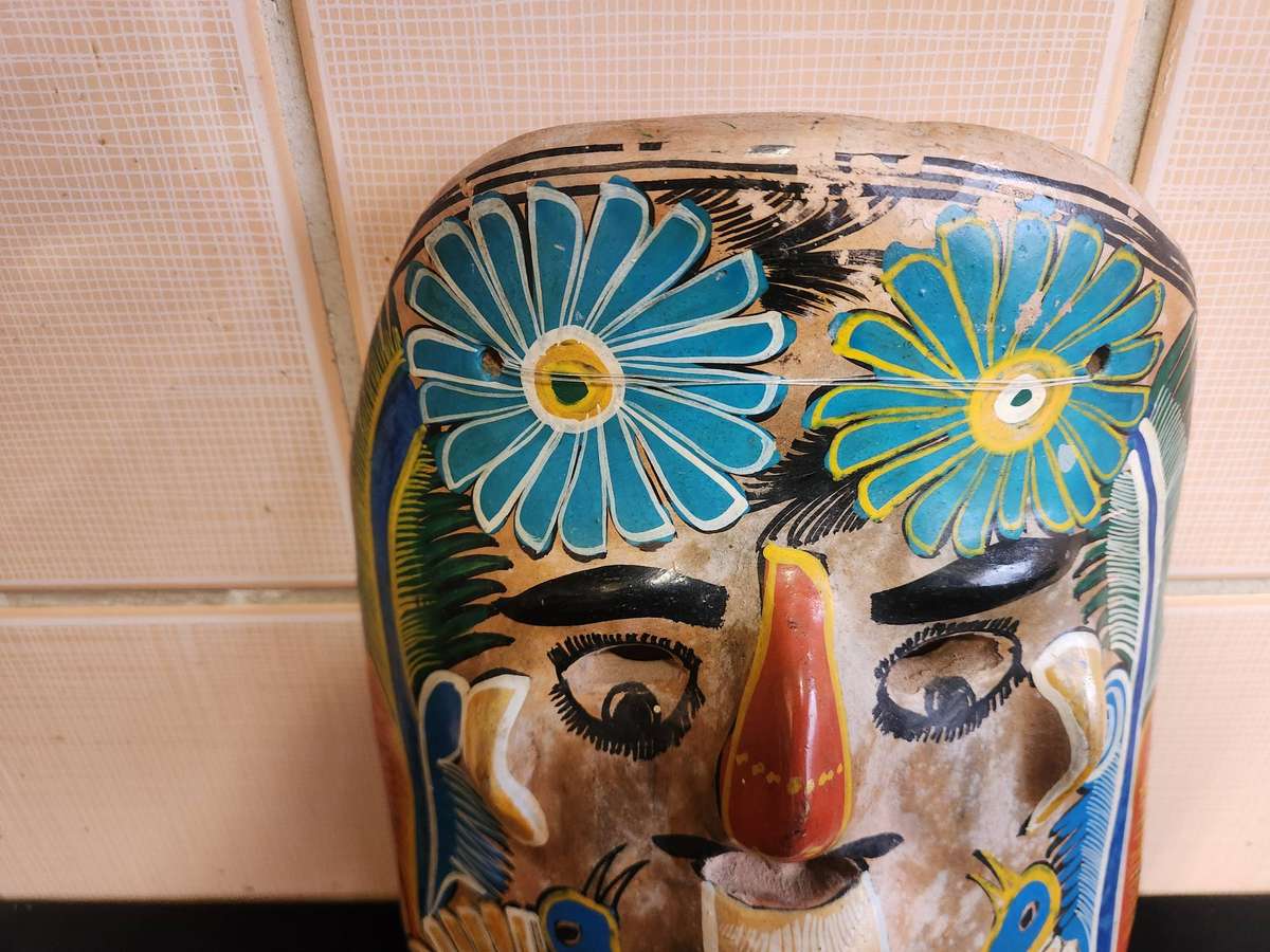 VINTAGE 1950's MEXICAN FOLK ART CLAY MASK