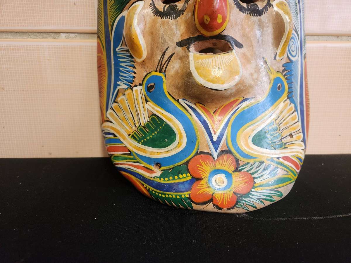 VINTAGE 1950's MEXICAN FOLK ART CLAY MASK