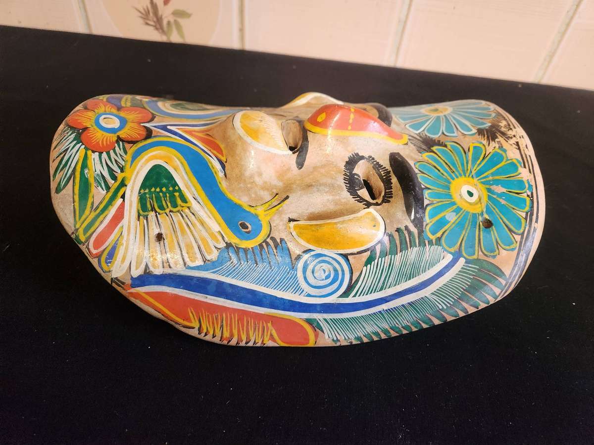 VINTAGE 1950's MEXICAN FOLK ART CLAY MASK