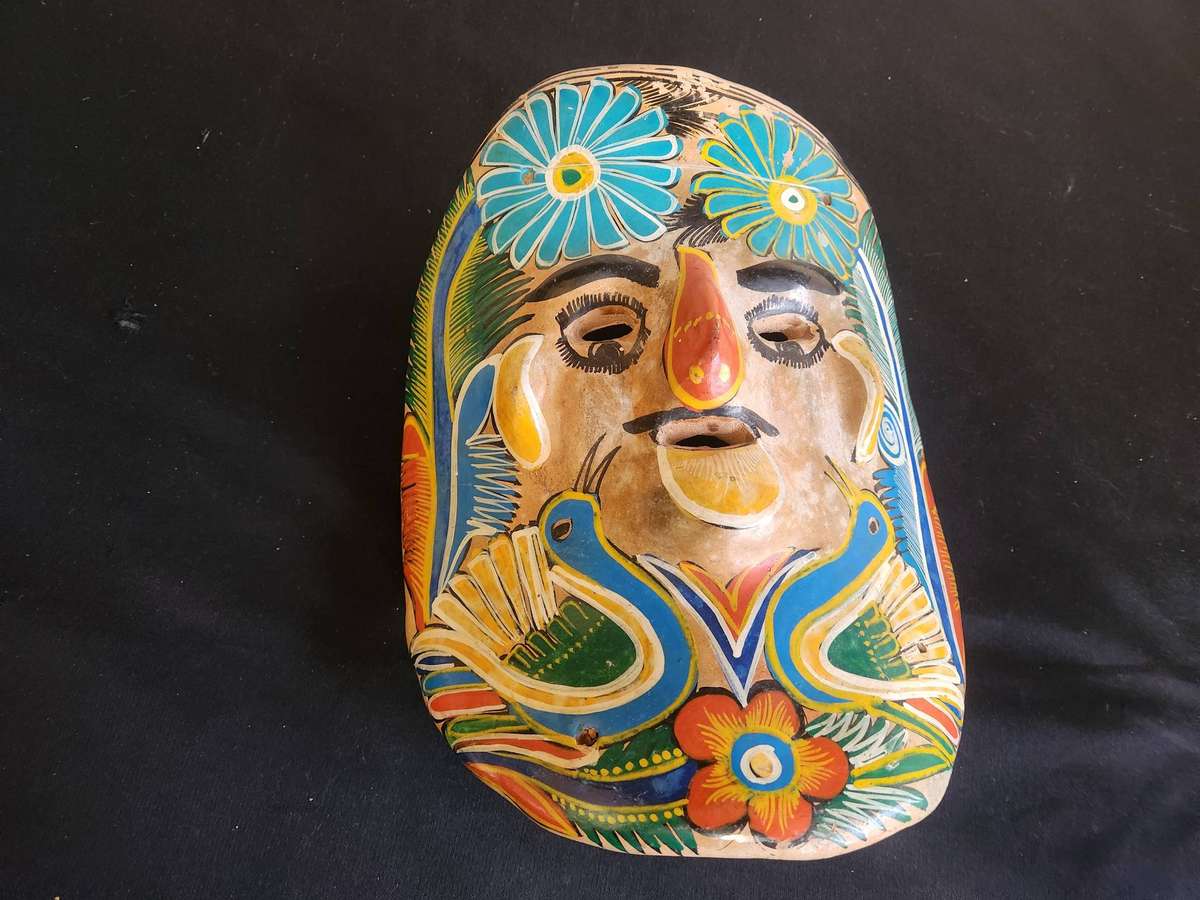 VINTAGE 1950's MEXICAN FOLK ART CLAY MASK