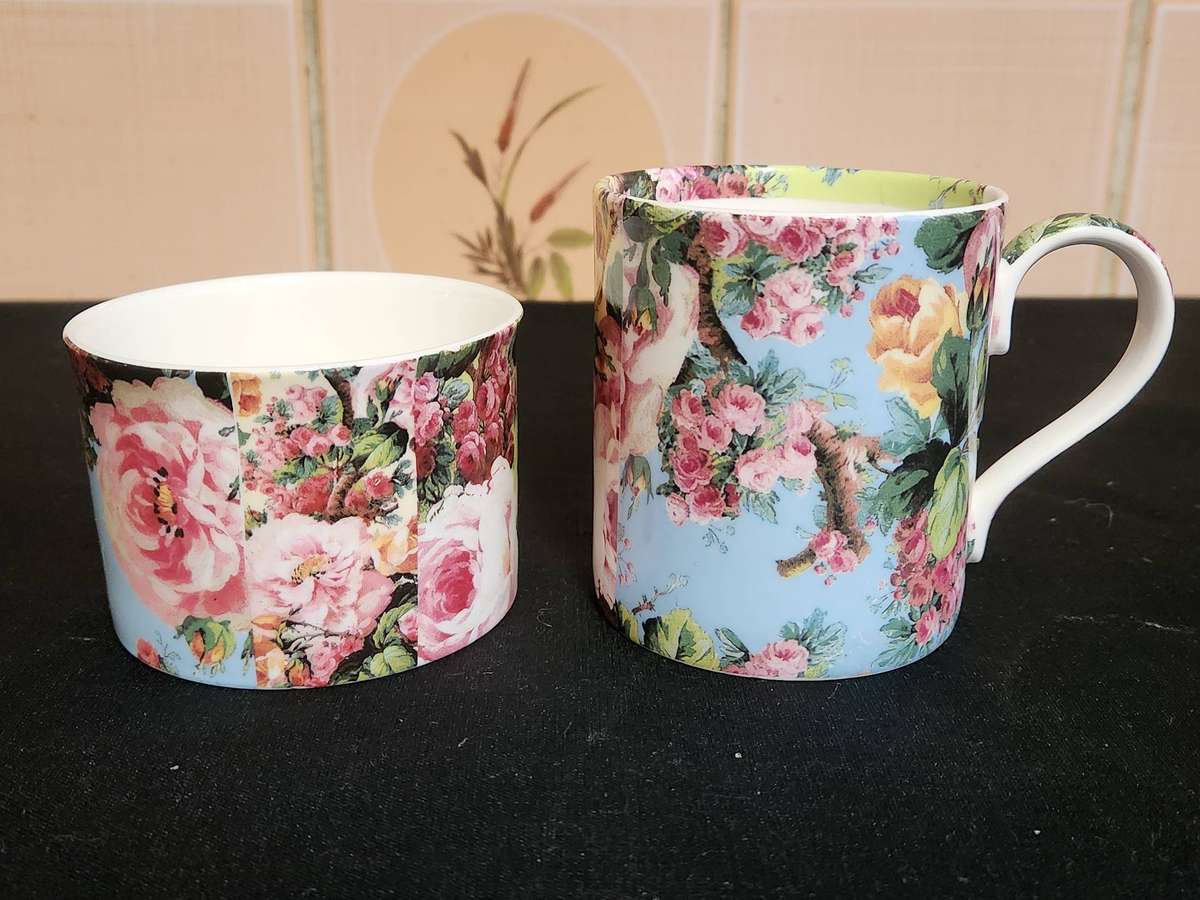 IMPRESSIVE ROB TURNER DESIGNER PORCELAIN MUG AND SUGAR BOWL