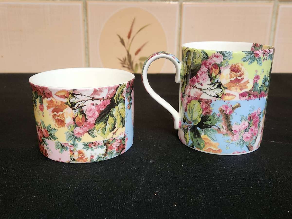 IMPRESSIVE ROB TURNER DESIGNER PORCELAIN MUG AND SUGAR BOWL