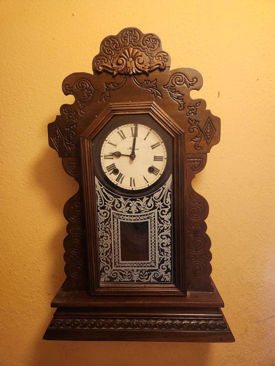 VINTAGE ANSONIA WALL CLOCK, MISSING PENDULUM BUT WORKING
