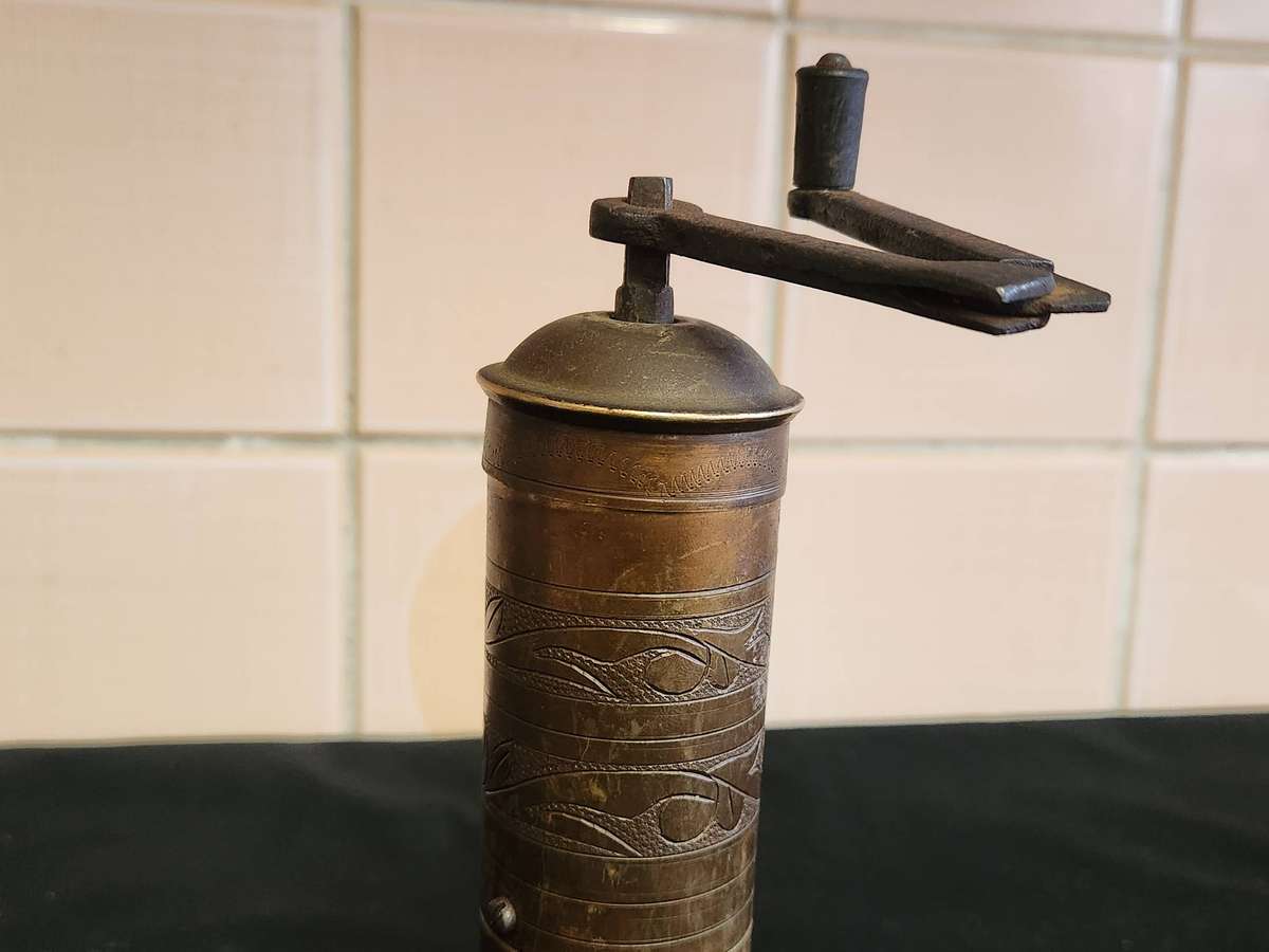 ANTIQUE TURKISH OTTOMAN BRASS COFFEE GRINDER
