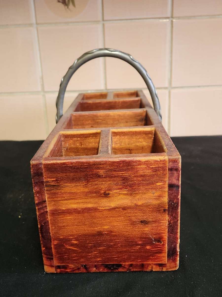 CARROL BOYES EARLY DESIGN WOOD AND PEWTER CUTLERY HOLDER