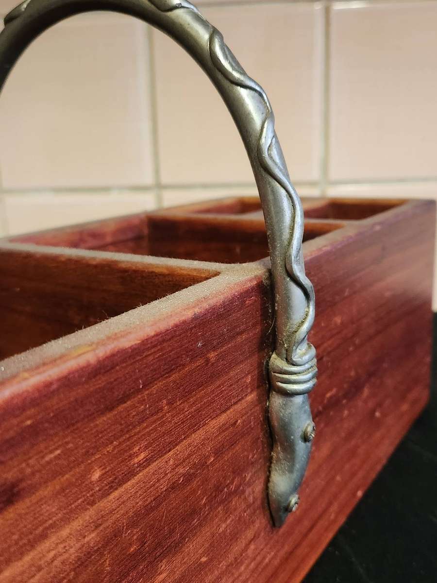 CARROL BOYES EARLY DESIGN WOOD AND PEWTER CUTLERY HOLDER