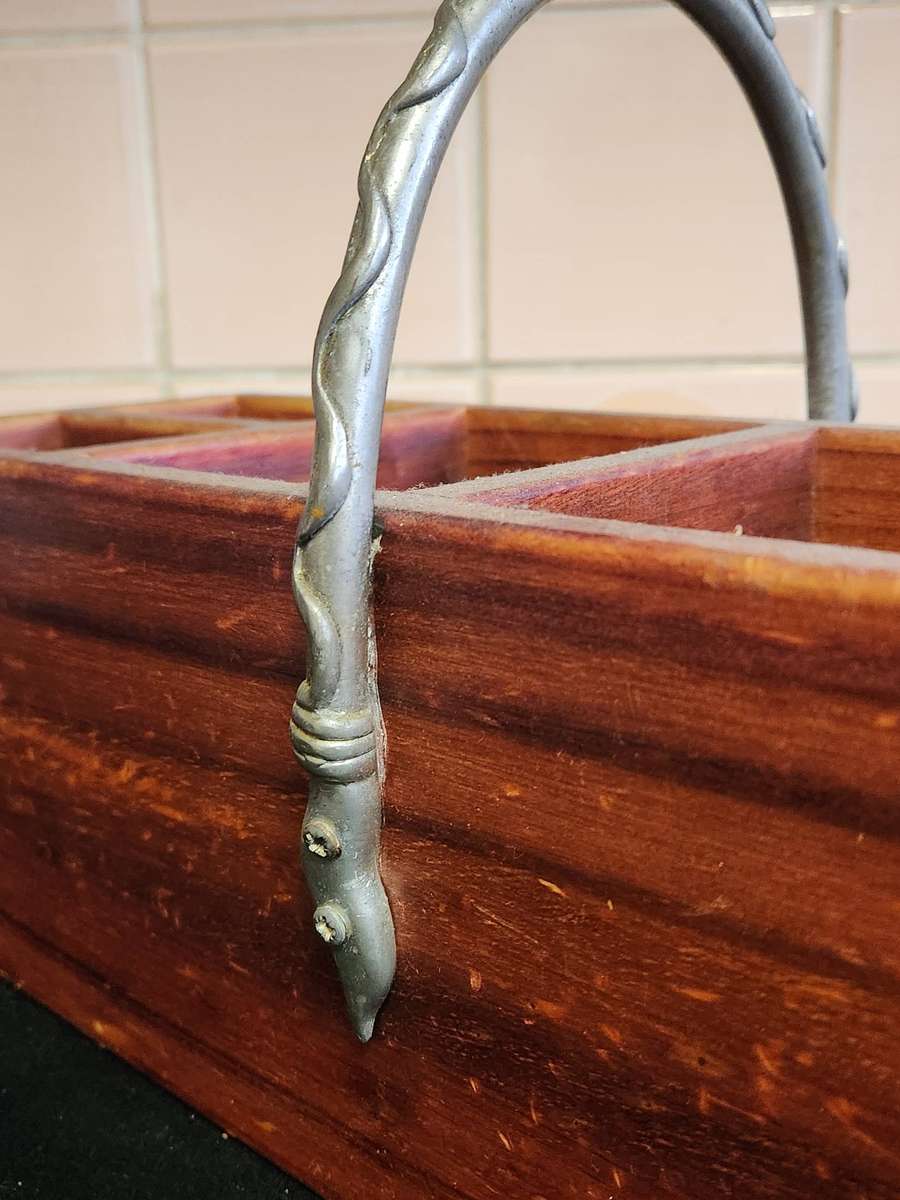 CARROL BOYES EARLY DESIGN WOOD AND PEWTER CUTLERY HOLDER