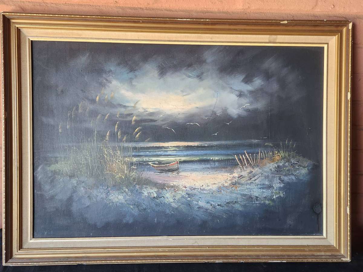 LARGE ORIGINAL OIL ON BOARD SEASCAPE BY H GAILEY