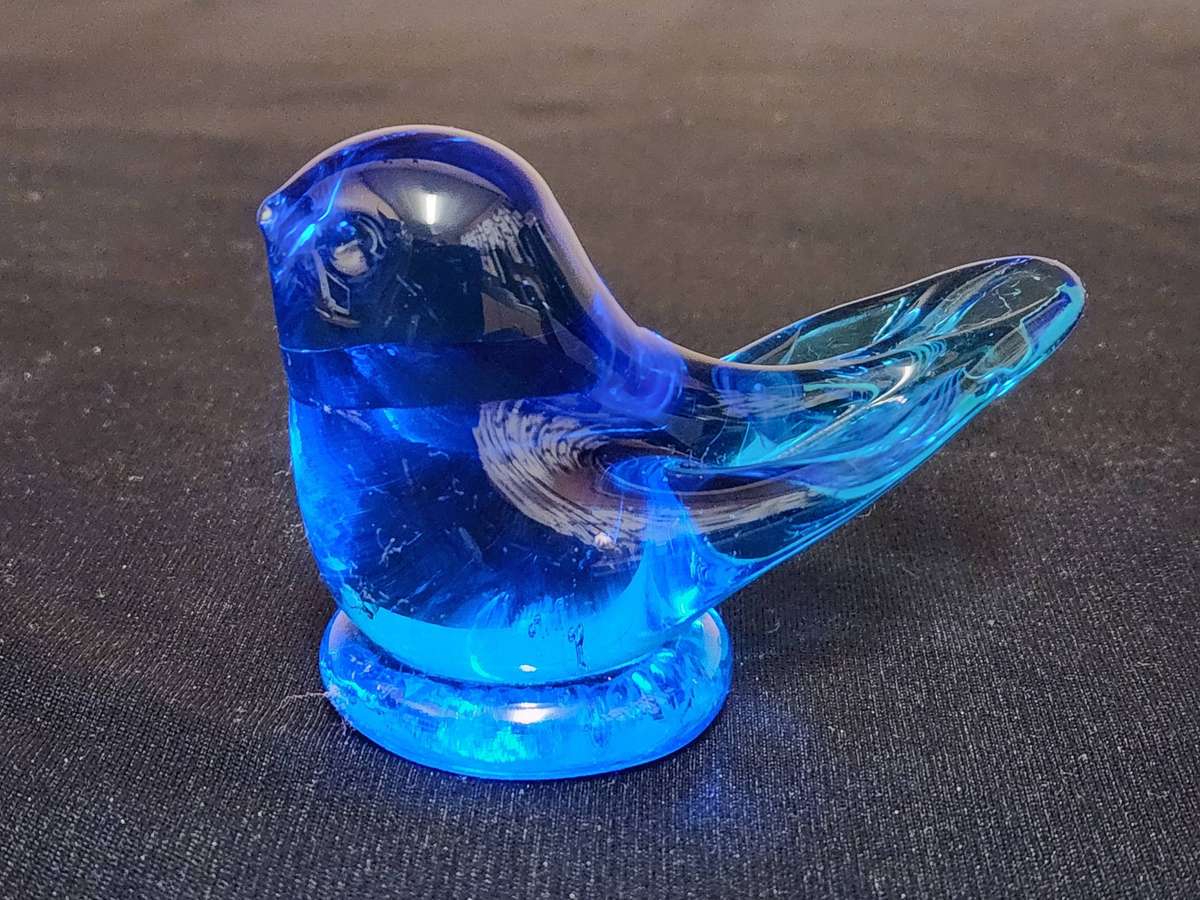 LEO WARD ART GLASS BLUEBIRD OF HAPPINESS, SIGNED AND DATED
