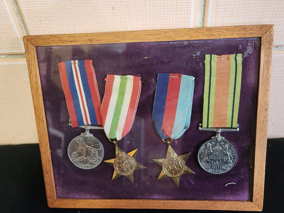 FRAMED SET OF FOUR WORLD WAR 2 MEDALS