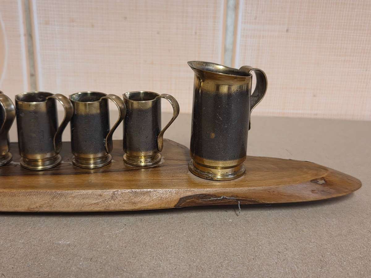 VINTAGE TRENCH ART BRASS AND WOOD HANUKKAH MENORAH