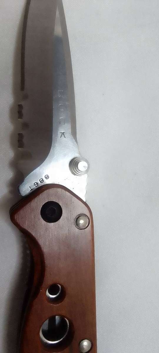 Vintage 2003 Buck 886 Taclite Folding Knife  Rare Wood Handle (Complete Box & Papers)