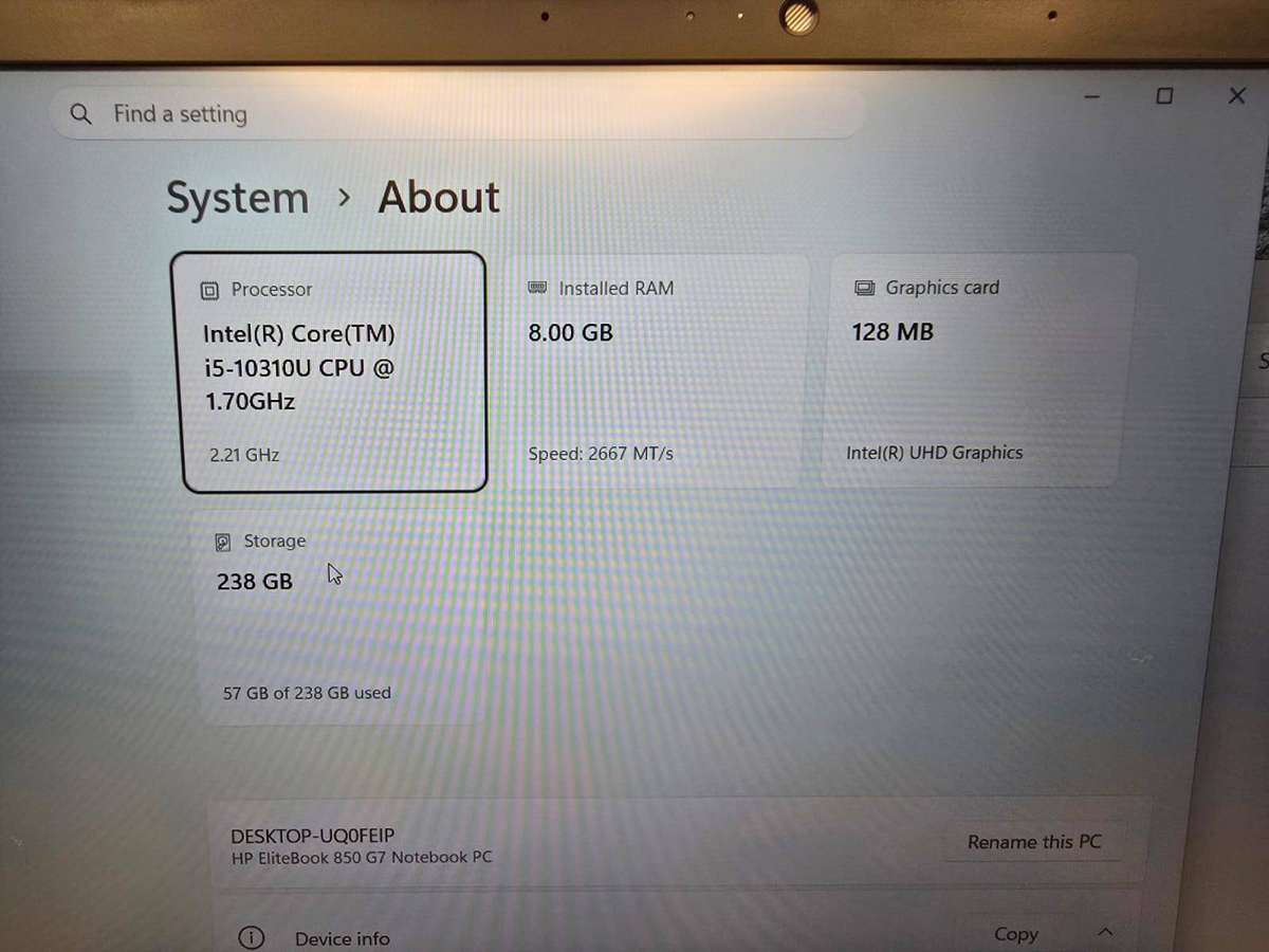HP EliteBook 850 G7 i5 10th Gen  8GB RAM  256GB SSD  LTE  Clean