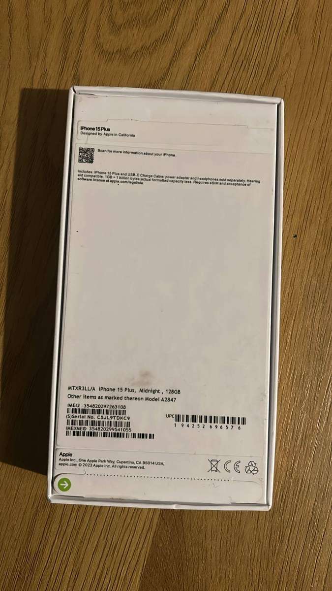 Apple iPhone 15 Plus 128GB Midnight Dual SIM Mint